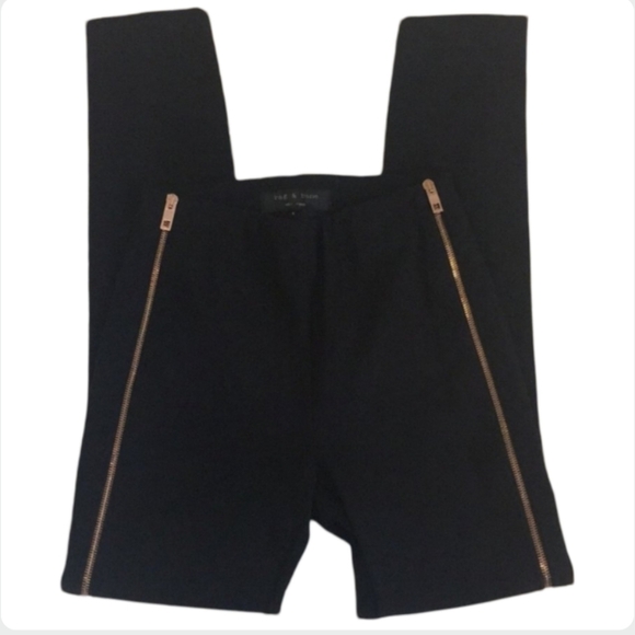 RAG & BONE Black Chapel Zip Legging Pants Size 4 Gold Hardware Designer EUC - Picture 3 of 11